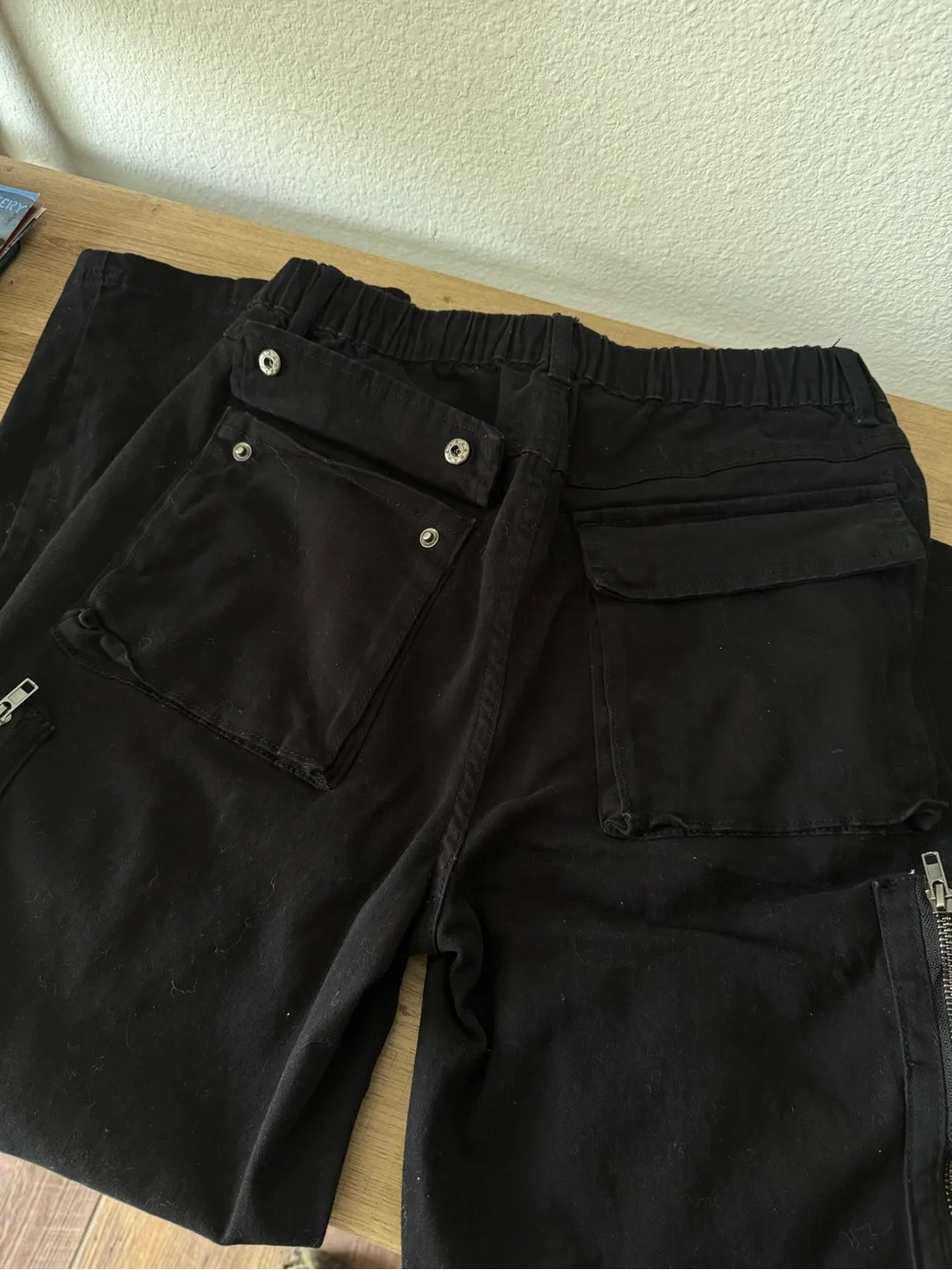 YoungLA Black Cargo Jogger Pants with Metal Bat Accent